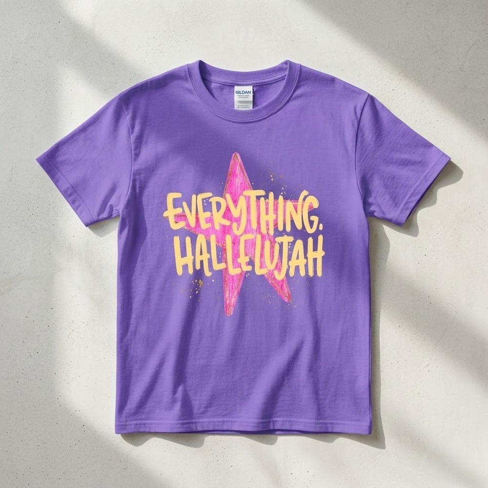Gildan Violet Everything Hallelujah Pink Star Graphic Tee